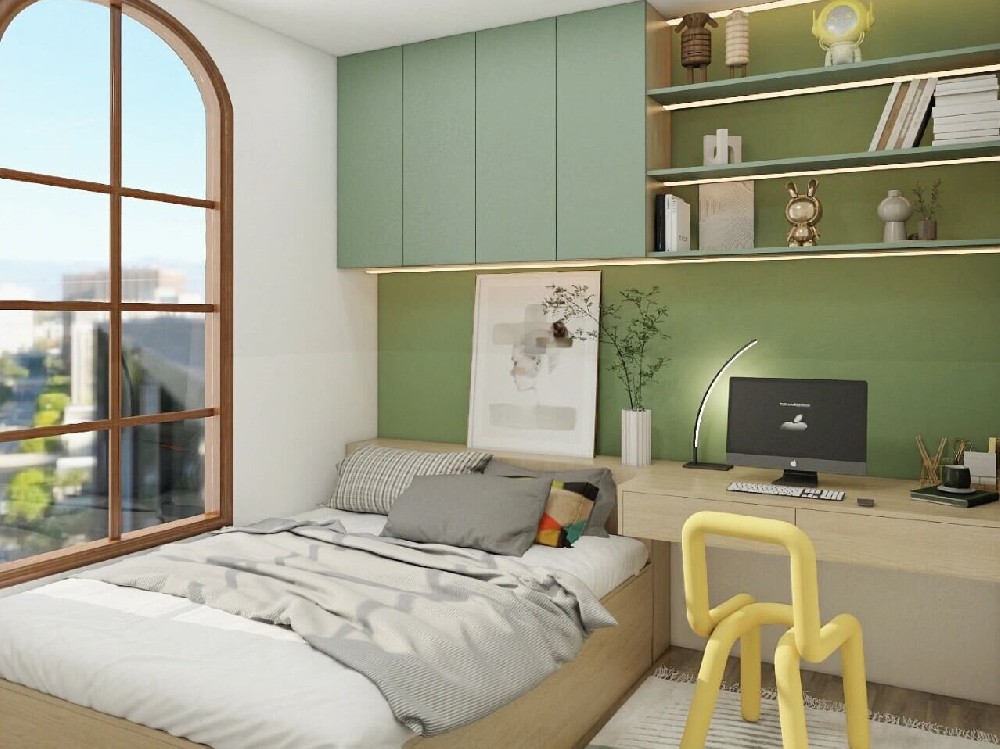 現(xiàn)代簡約，抹茶奶綠風(fēng)榻榻米,全屋定制|臥室設(shè)計